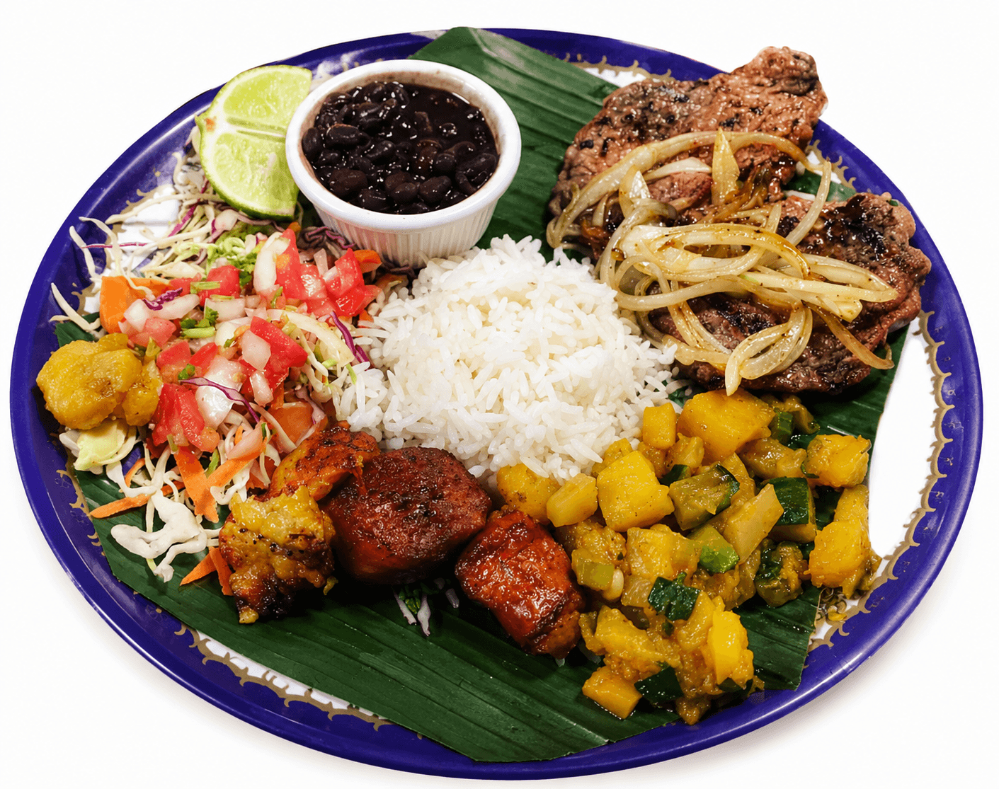 A classic casado — rice, beans, plantain, salad and your protein of choice. The most Tico lunch there is.